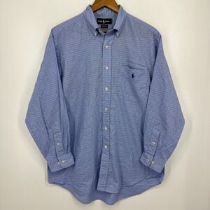 Polo Ralph Lauren Long Sleeve‎ Button Shirt Men's 16 Blue Check Print Yarmouth